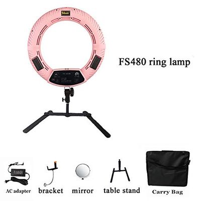 Dimmable Dual Colored LED Round Ring Light, Continuous Lighting Kit Beauty Facial Shoot,Table Stand Tripod, Cell Phone Holder Clip Makeup Photo Studio(18 inch Pink)