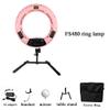 Dimmable Dual Colored LED Round Ring Light, Continuous Lighting Kit Beauty Facial Shoot,Table Stand Tripod, Cell Phone Holder Clip Makeup Photo Studio(18 inch Pink) view 1