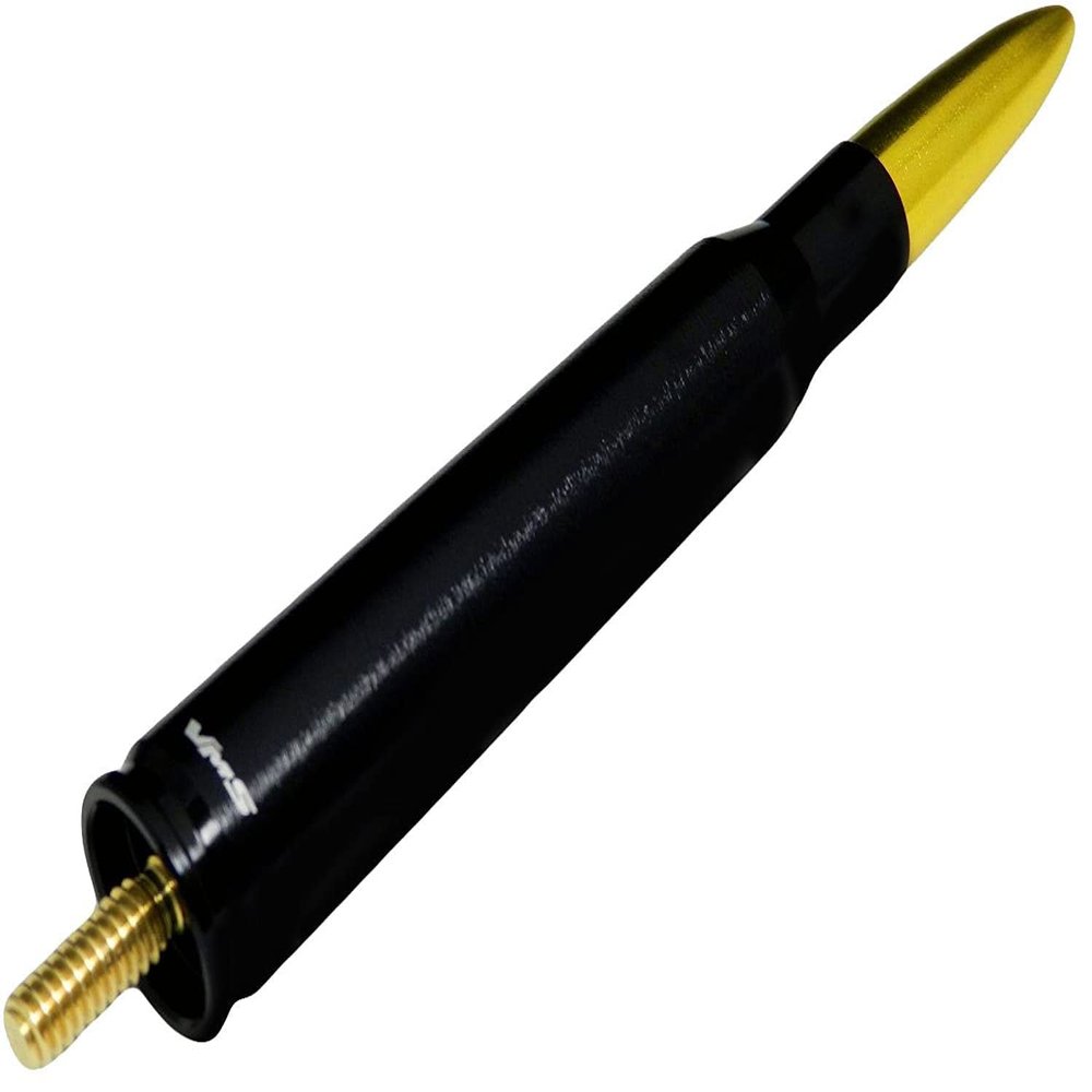 VMS Racing 50 Caliber BLACK GOLD TIP BULLET ANTENNA in Heavy Gauge CNC Machined Billet Aluminum Short Compatible with Nissan Titan 03-19 2003-2019