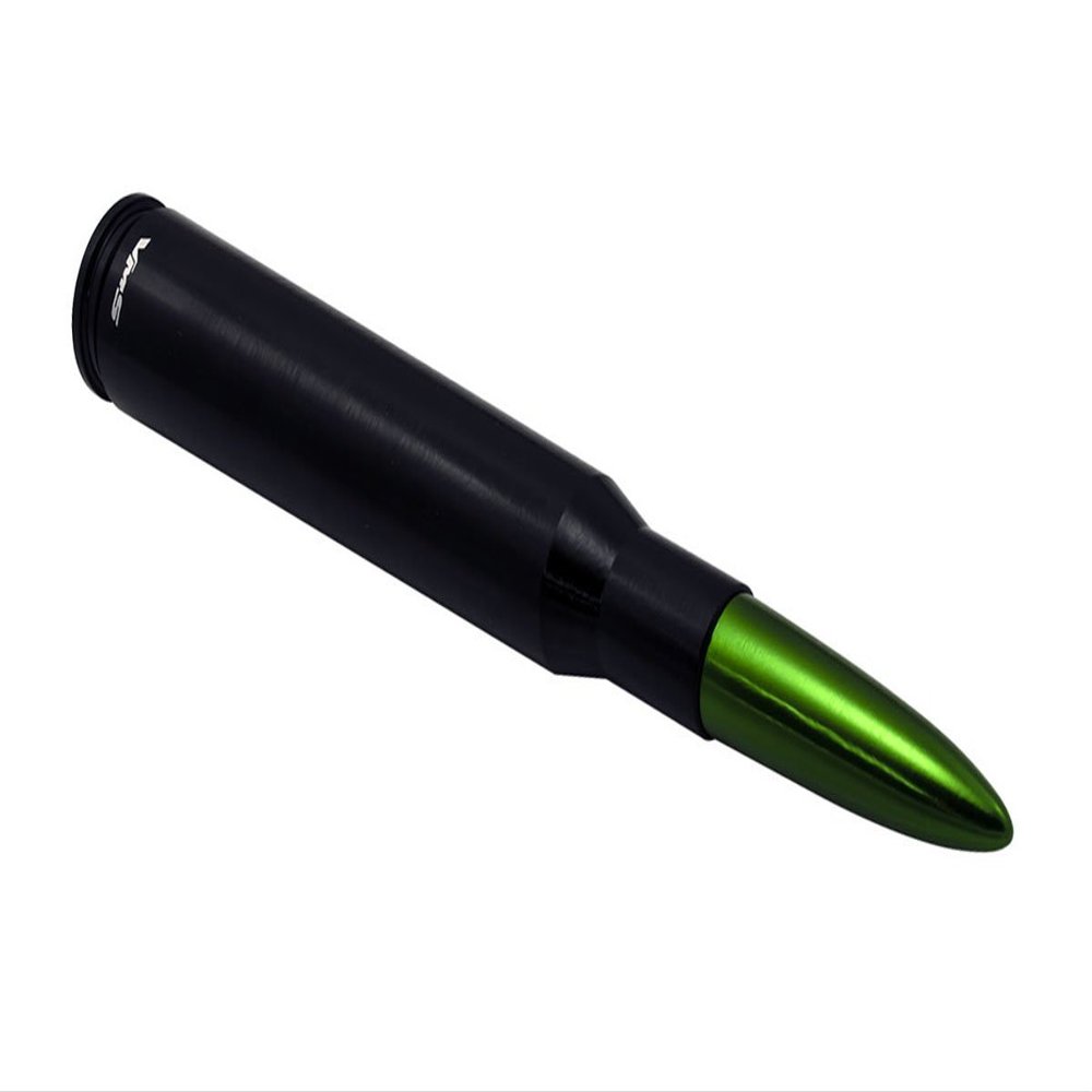 VMS Racing 50 Caliber BLACK GREEN TIP BULLET ANTENNA in Heavy Gauge CNC Machined Billet Aluminum Short Compatible with Nissan Titan 03-19 2003-2019