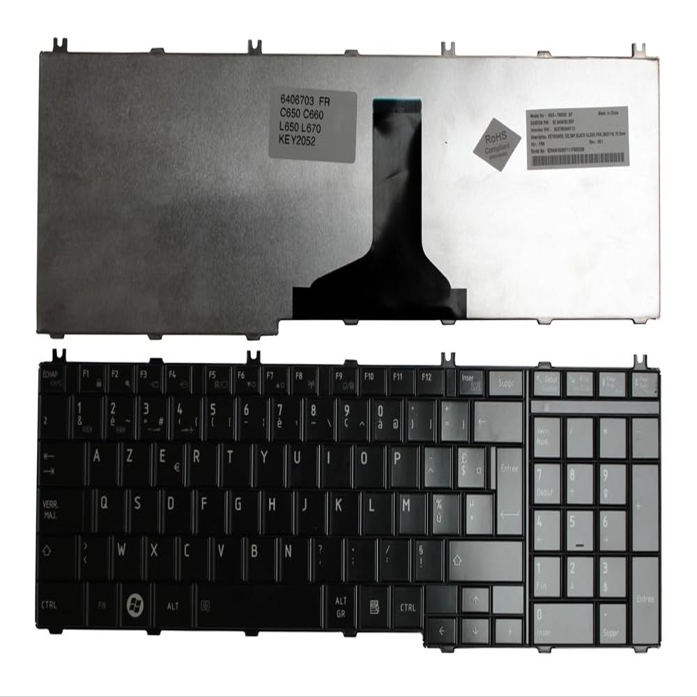 Power4Laptops French Layout Glossy Black Replacement Laptop Keyboard Compatible with Toshiba Satellite C650-02S