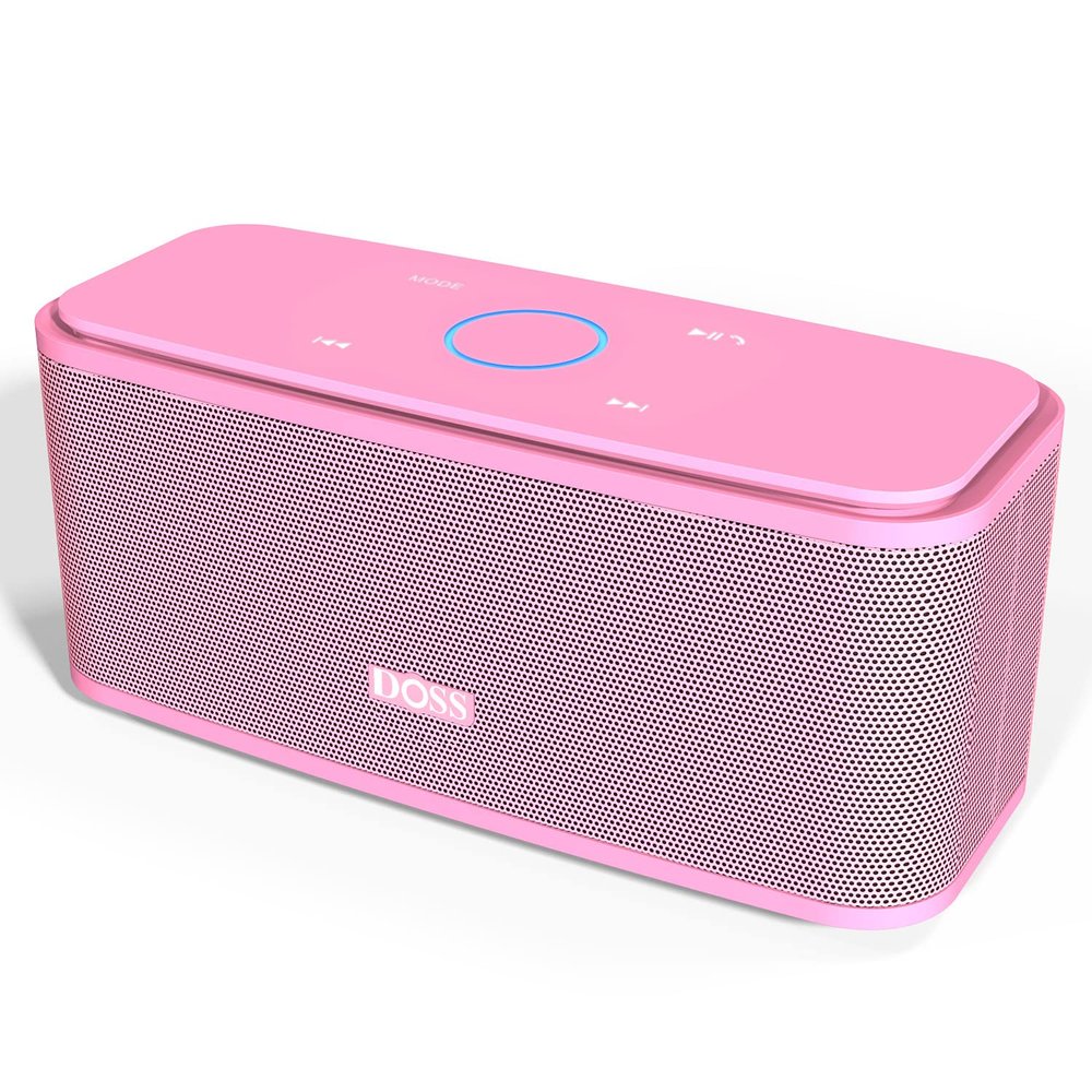 DOSS SoundBox Touch Wireless Bluetooth Speaker-12W HD Sound with Rich Bass, IPX5 Waterproof, 20H Playtime, Handsfree, for Gatherings, Home, Office, Outdoor, Travel-Pink