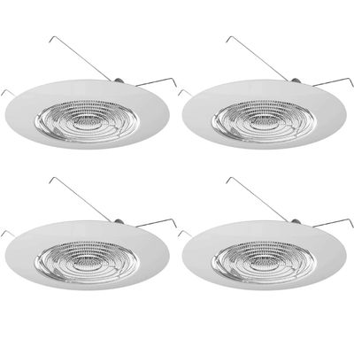 Four Bros FLP 6" Inch Fresnel Glass Lens with White Plastic Trim, 60 Watt Max., for Wet Locations, Shower Can Light Trim, UL Listed, 4 Pack