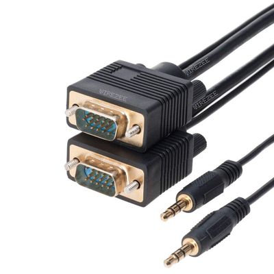 VGA Cable SVGA Super Video Cord Male 15 PIN with 3.5 Audio Monitor Wire (25FT)