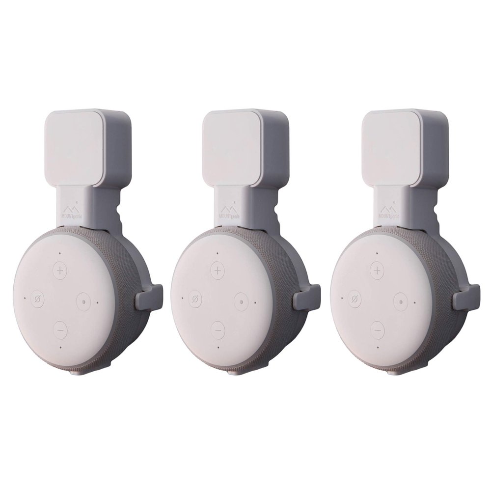 Dot Genie [Square Plug ONLY 2018-2021: Dot 3rd Gen Wall Mount | The Original Outlet Hanger | No Muffled Sound | Exposed Speaker Grill, Mics, and Lights (White, 3-Pack)