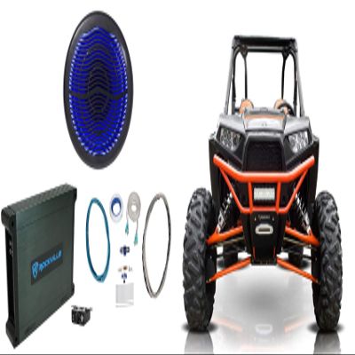Rockville MS10LB Bundle: 10-in 2400-Watt Marine Free Air Subwoofer with LEDs, dBM12 500-Watt RMS Marine Amplifier with Bass Remote, RMWK4 4-Gauge Waterproof Amp Wiring Kit for RZR/ATV/UTV/Cart 3-items