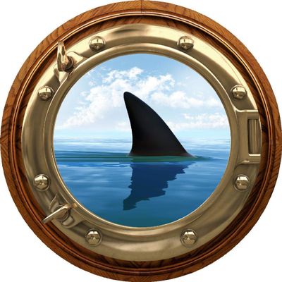 12" Porthole 3D Window Wall Decal Shark Fin BRASSWOOD Port Scape Under The Sea Water Ocean Fish Childrens Wall Art Kids Boys Room Decor Removable Fabric Vinyl Peel and Stick Instant View