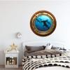 24" Porthole 3D Window Wall Sticker Shark #2 BRASSWOOD Port Scape Decal Ocean Deep Blue Sea Fish Kids Room Decor Wall Art Removable Fabric Vinyl view 2