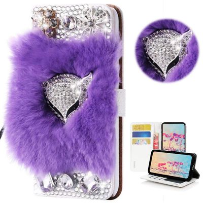 STENES Bling Case Compatible with iPod Touch 6 - Stylish - 3D Handmade Luxury Fox Magnetic Wallet Credit Card Slots Fold Stand Leather Cover Compatible with iPod Touch 5/6 - Purple
