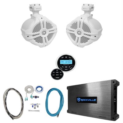 Rockville RWB70W Bundle: (2) 6.5" 250-Watt Tower Speakers, RGHR2 Gauge-Hole Bluetooth Receiver, DBM25 1500-Watt Peak/370-Watt RMS Marine Amplifier, RMWK4 4-Gauge Amp Install Kit, 5-Items