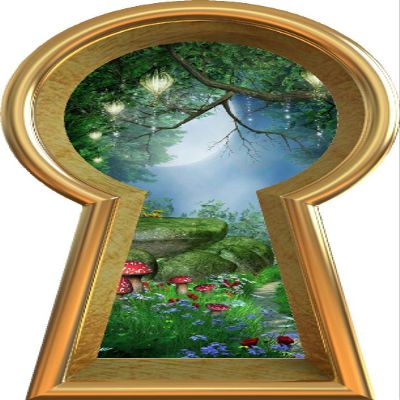24" Keyhole 3D Window Wall Decal Enchanted Lantern Forest Wonderland Kids Room Decor Fantasy Mushroom Fairy Tale Removable Vinyl Wall Sticker - 24" Tall x 13.6" Wide
