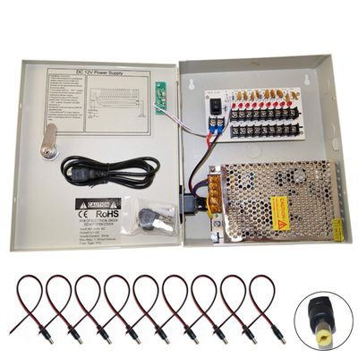 Evertech 9 Channel 12V DC 5A Power Supply Distributor Box w/ 9X DC Plug and CCTV Sign