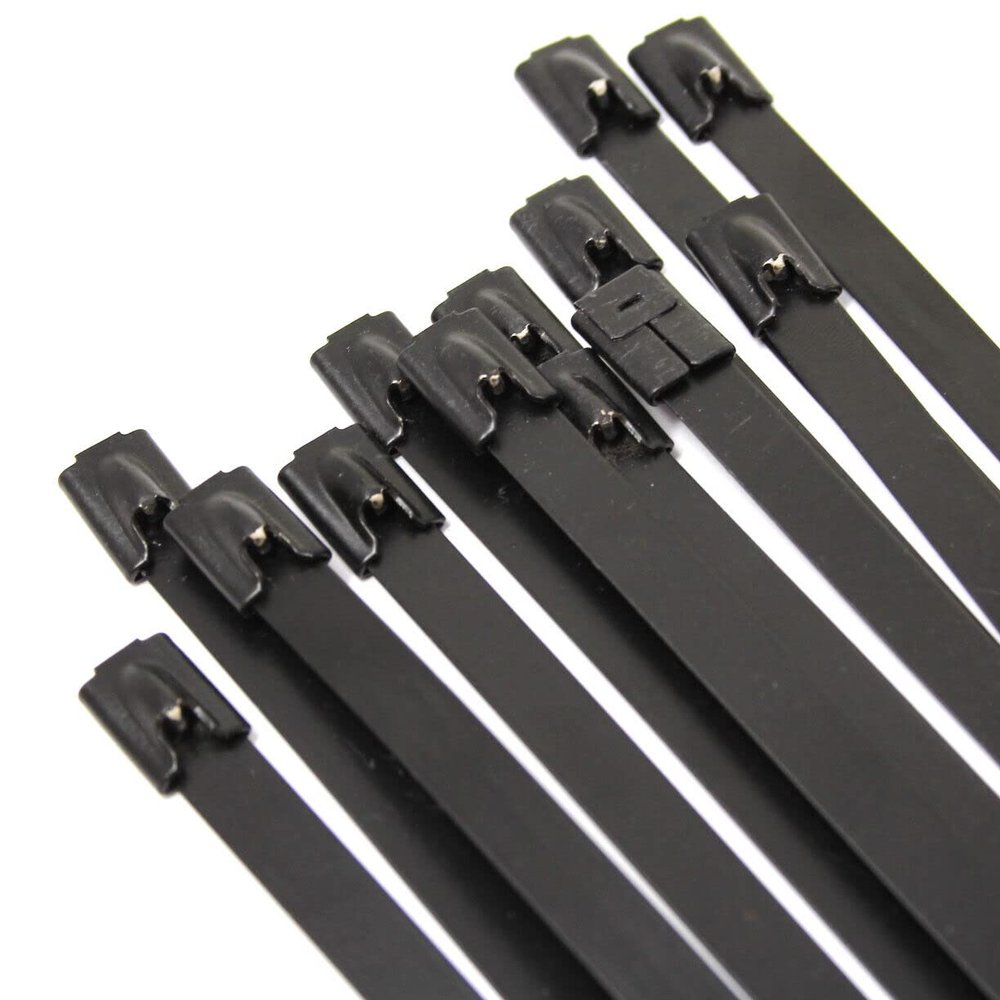 24 Coated Stainless Steel Exhaust Wrap UL Locking Cable Zip Ties Metal 40 Pieces
