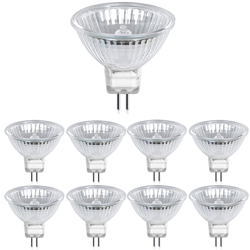 MR16 35W GU5.3 Halogen Light Bulbs 480 Lumens 12 Volt Warm White 2700K, Dimmable with Clear Glass Cover, Perfect for Landscape and Track Lighting 8 Pack