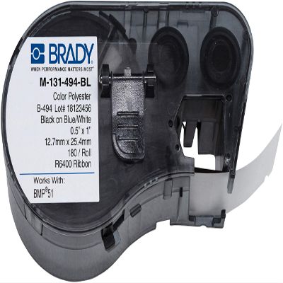 Brady Color Polyester Label - Lab Identification Labels - Compatible with BMP51 Label Printer - 1 in. Width, 0.5 in. Height - Blue