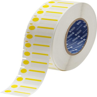 Brady THT-250-494-YL Color Polyester Labels 0.5 in H X 1 in W White/Yellow, Roll of 3000 Labels Compatible with Brady IP, i5100, i7100 Printers
