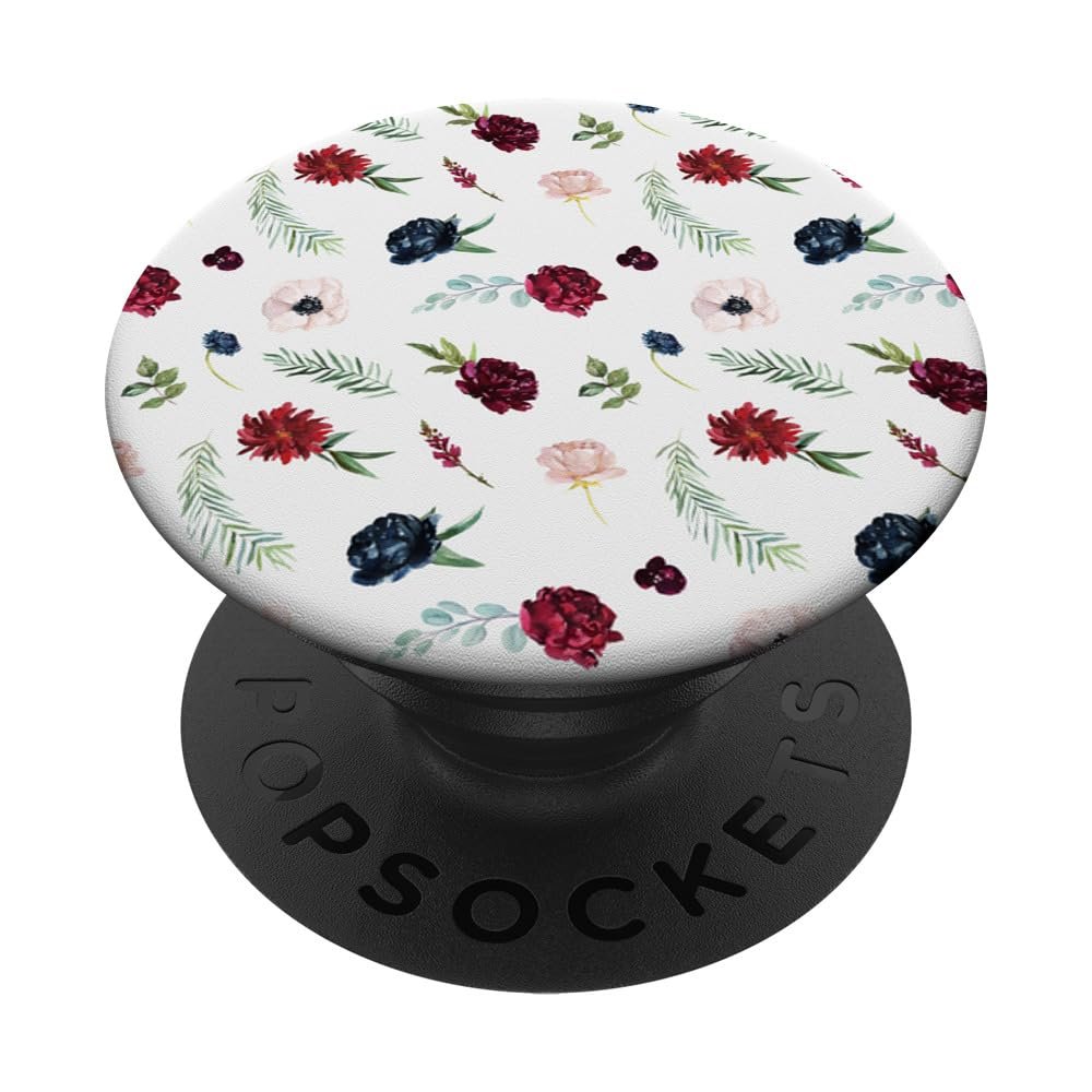 Navy and Burgundy Flowers Fall Floral Repeating Pattern PopSockets Adhesive PopGrip