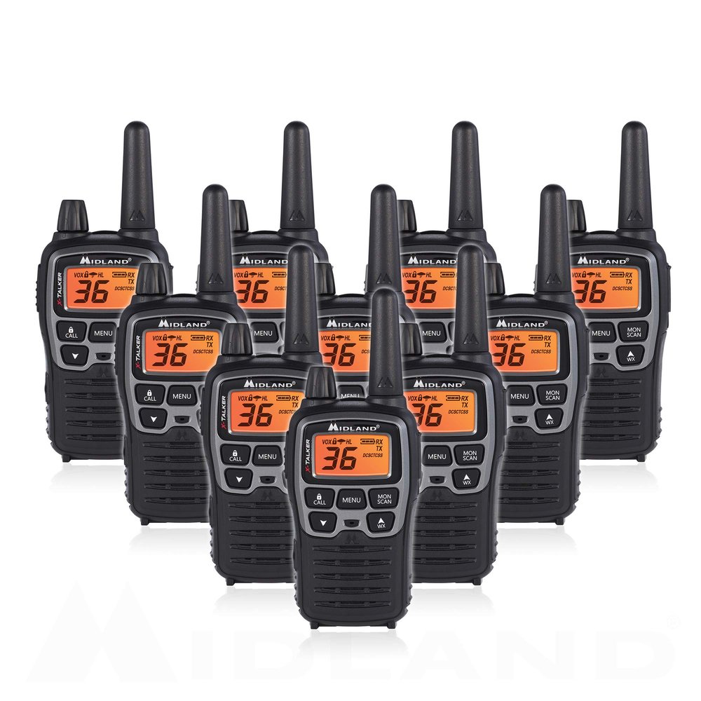 Midland T71VP3 36 Channel FRS Two-Way Radio - Up to 38 Mile Range Walkie Talkie - Black/Silver (Pack of 10)