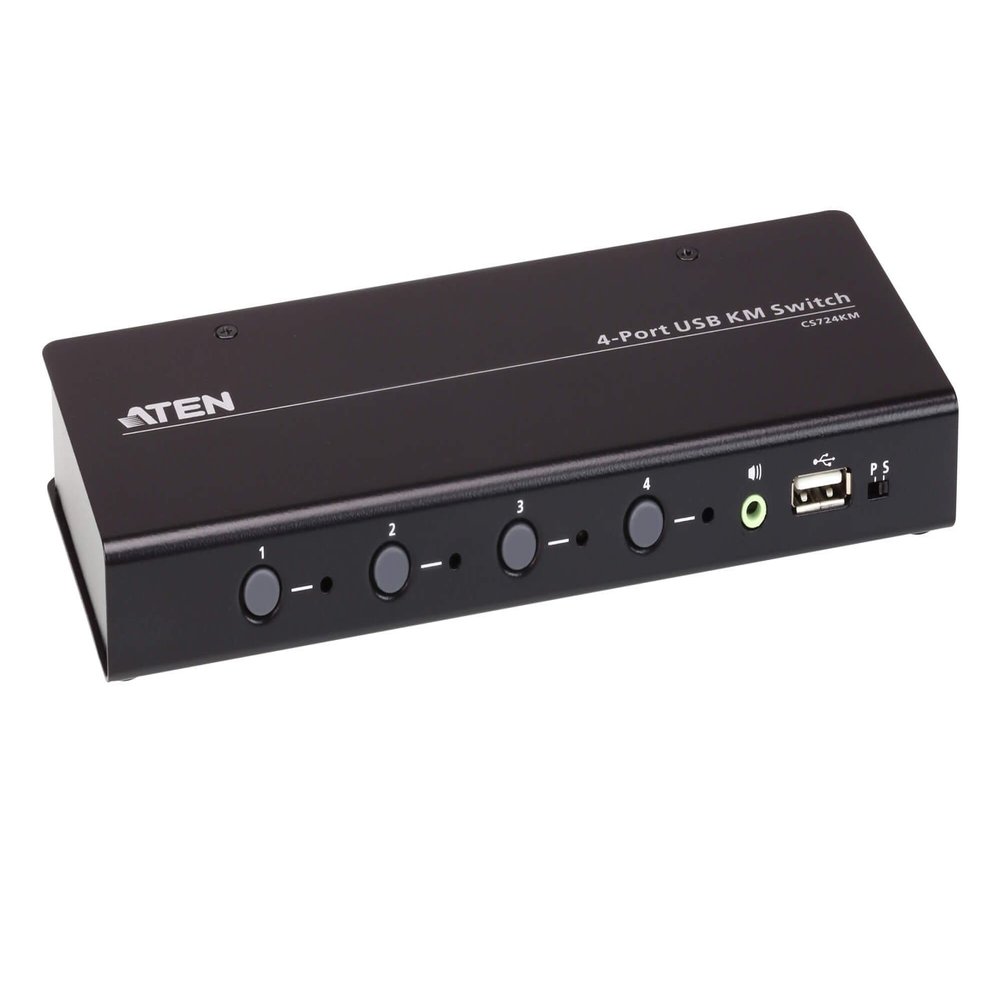 ATEN CS724KM 4 Port USB KM Switch (Cables Included) Boundless Switching Support Extended Desktops 4 Monitors per pc up to 8 pc Daisy Chained