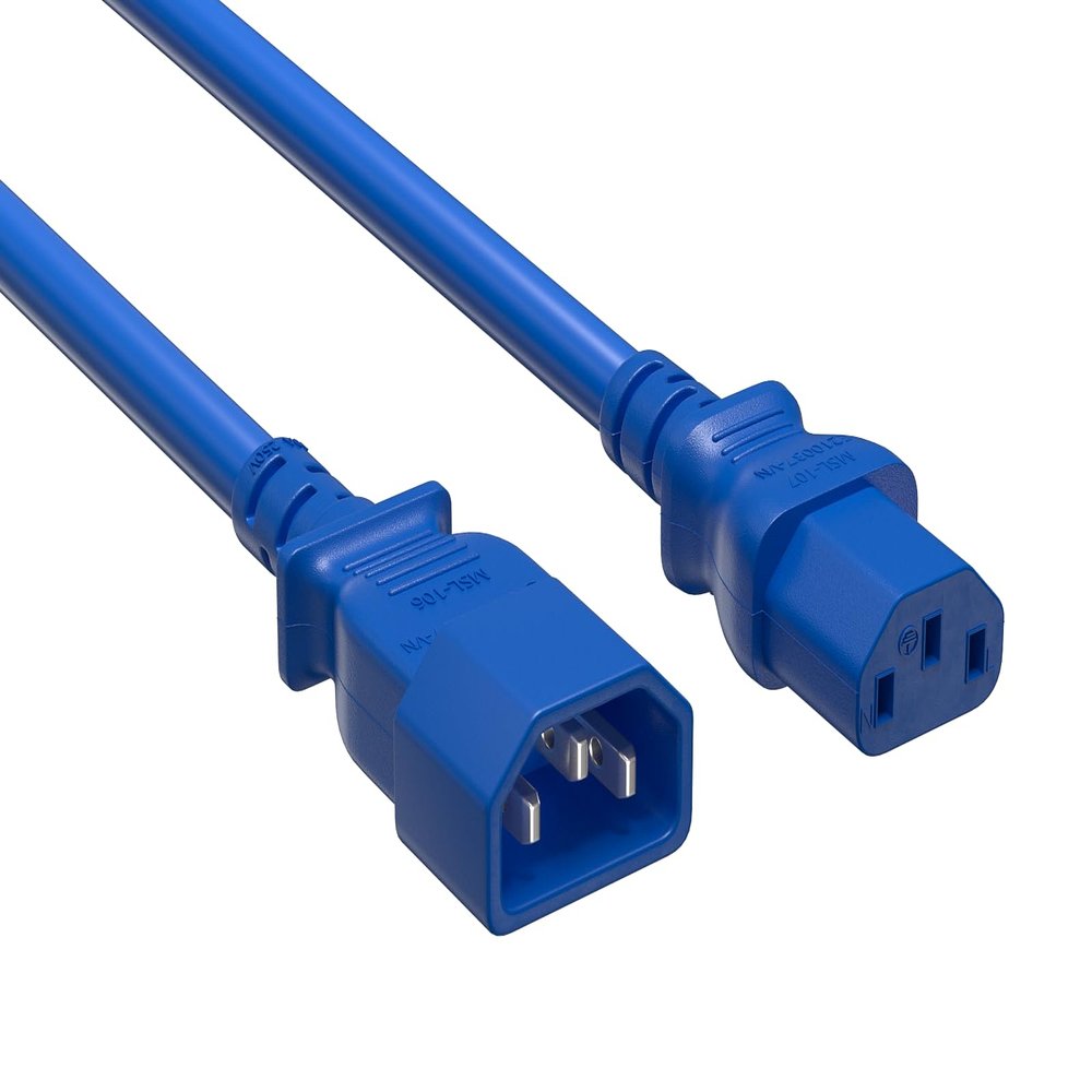 Cable Leader 14 AWG 6 ft Extension Power Cable IEC320 C13 to IEC320 C14, 15 Amp, 250 Volt, Computer, PDU, UPS, Blue Power Extension Power Cord