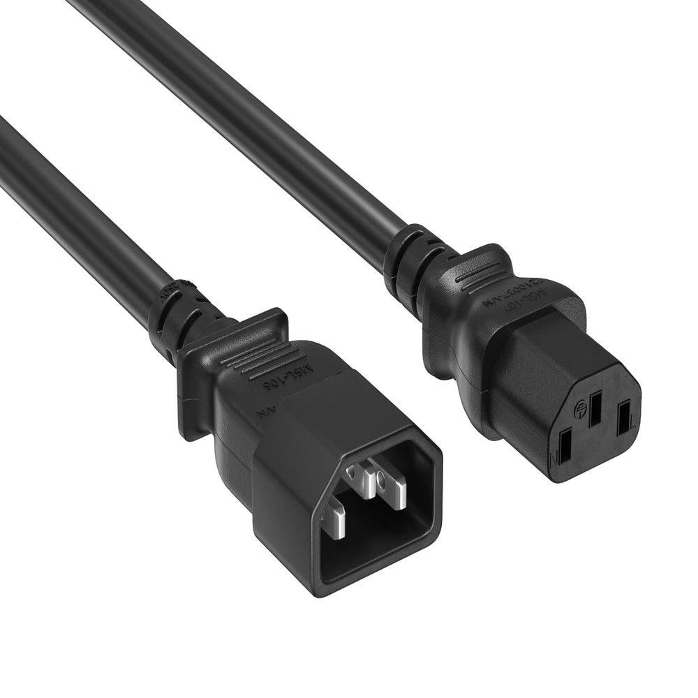 Cable Leader 8ft IEC-320 C13 to C14 Heavy-Duty Power Extension Cord 14 AWG 15A/250V SJT, Black