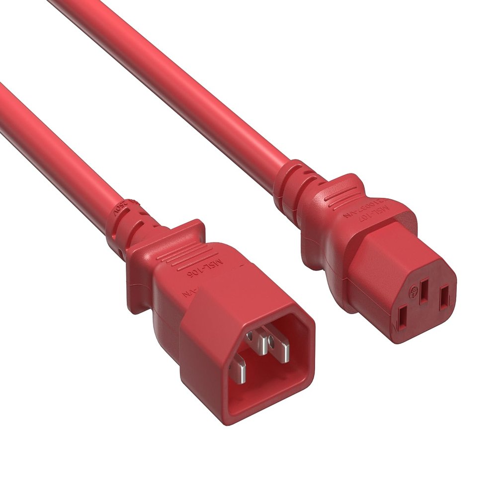 Cable Leader 14 AWG 6 ft Extension Power Cable IEC320 C13 to IEC320 C14, 15 Amp, 250 Volt, Computer, PDU, UPS, Red Power Extension Power Cord
