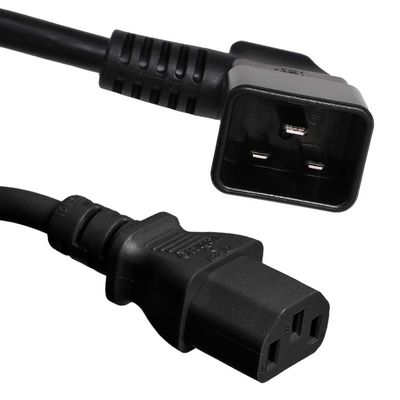 Right Angled C20 to C13 Power Cord - 3 Foot, 15A/250V, 14/3 AWG, IEC 60320 - Iron Box Part # IBX-67202-03