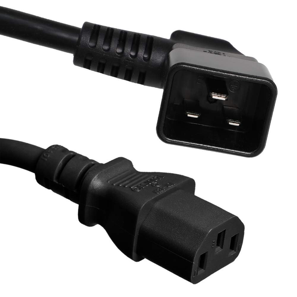 Right Angled C20 to C13 Power Cord - 3 Foot, 15A/250V, 14/3 AWG, IEC 60320 - Iron Box Part # IBX-67202-03