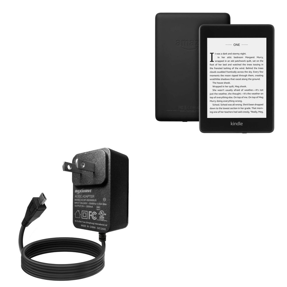 BoxWave Charger Compatible with Amazon Kindle Paperwhite (4th Gen 2018) - Wall Charger Direct (15W), Rapid Charge Your Device with Built-in 3ft Cable