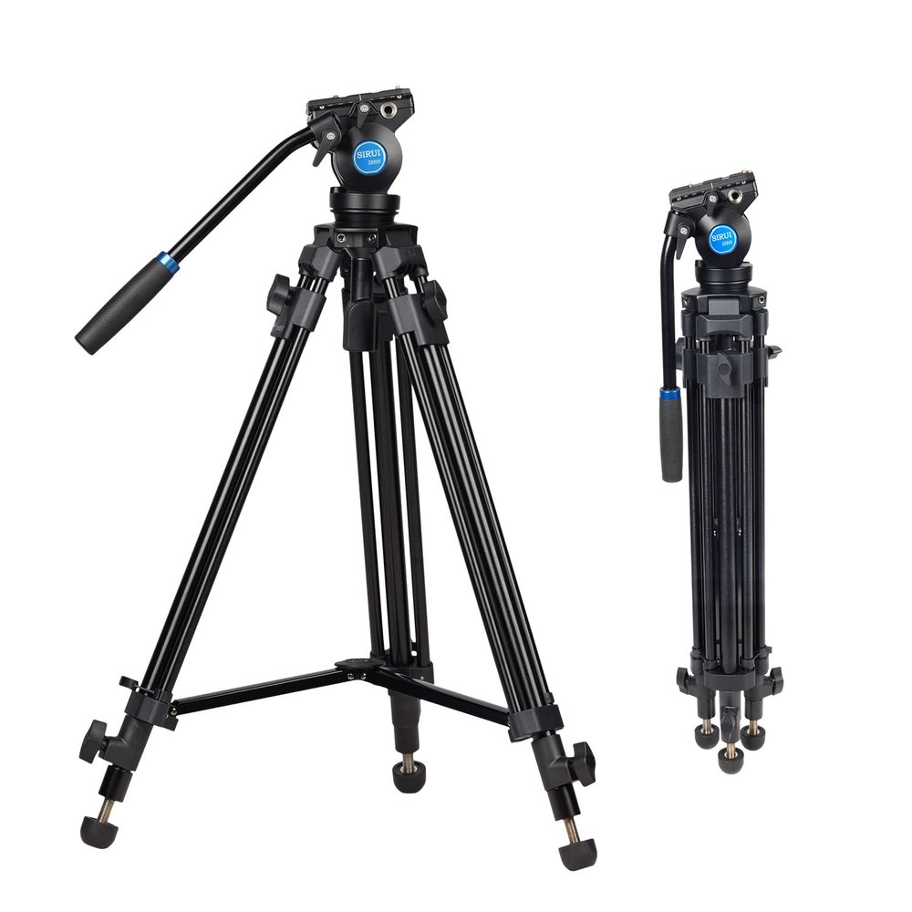 SIRUI SH05 Video Tripod with 360Fluid Head, Professional Lightweight Aluminum Tripod for DSLR Cameras Camcorder, 55.1Tripod Kit with Twin Tube, Mid-Level Spreader, QR Plate, Max Load 13.2lbs