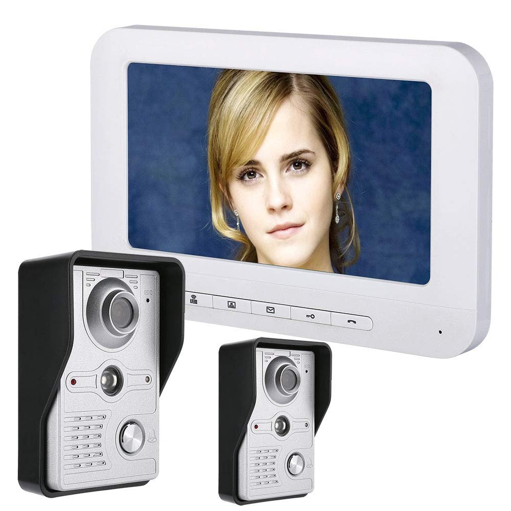 7 Inch LCD Video Intercom Camera HD Night Vision Door Phone Doorbell Kits 700TVL Two Cameras One Monitor White