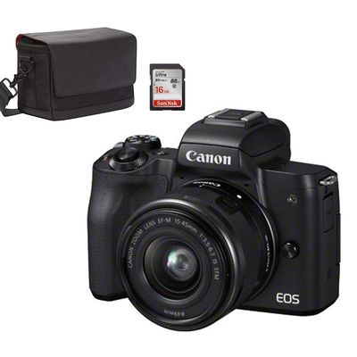 Canon EOS M50 Black + EF-M 15-45 mm is STM Black + SB130 + SanDisk SD 16 GB