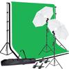 Photo Video Studio 10 x 8.5ft Stand with Muslin Backdrop (Green /White /Black) & 85W 5500K Led Bulb & Umbrella Lighting Kit Photography Background Support System Kit,Clamp, Carry Bag view 1