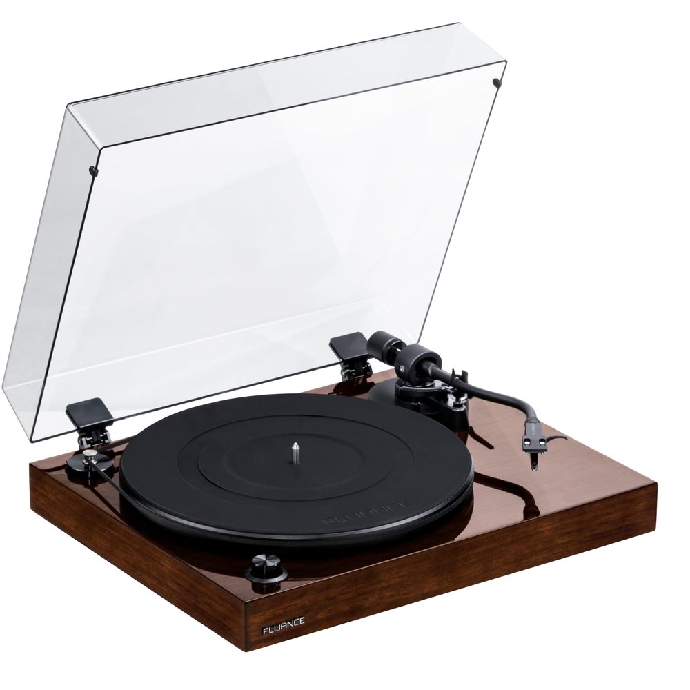 Fluance RT82 Reference High Fidelity Vinyl Turntable Record Player with Ortofon OM10 Cartridge, Speed Control Motor, High Mass MDF Wood Plinth, Vibration Isolation Feet - Walnut