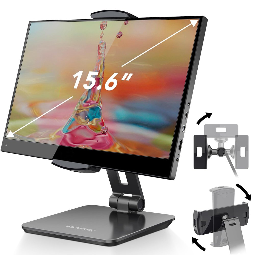 AboveTEK Business Kiosk Aluminum Tablet iPad Stand, 360 Swivel Tablet & Phone Holders for Any 4"-15.6" Display Tablets/Cell Phones/Portable Monitor, Sturdy for Store POS Office (Grey)