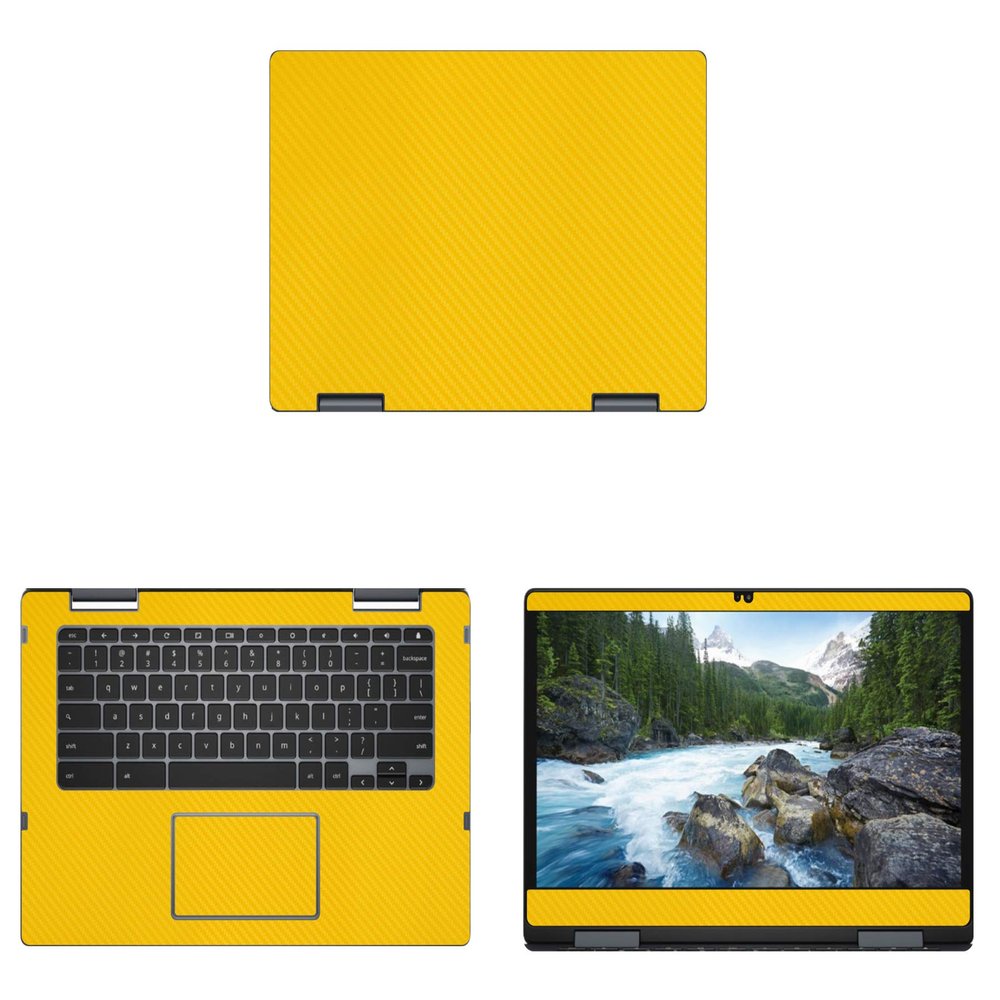 Decalrus - Protective Decal for Dell Inspiron ChromeBook C7486 (14" Screen) Laptop Yellow Carbon Fiber Skin case Cover wrap CFdellInspiChrmbk14_C7486Yellow
