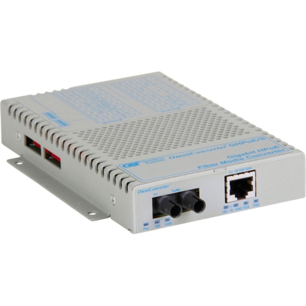 Omnitron - 9501N-1-11 - OmniConverter 10/100/1000 60W Hi-PoE Gigabit Ethernet Fiber Media Converter Switch RJ45 ST