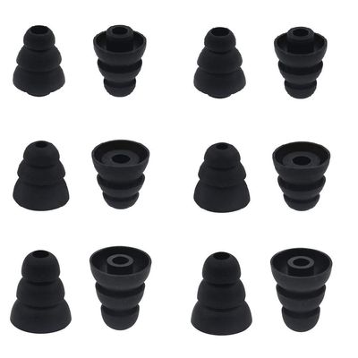 BLLQ 6 Pairs Replacement Triple Flange Conical Ear Tips Earbuds Eartips Silicone Buds for Most in Ear Headphones (Sony Senso Powerbeats Jaybird etc.) Black [S/M/L 3 Size] (3flange Tips 3)