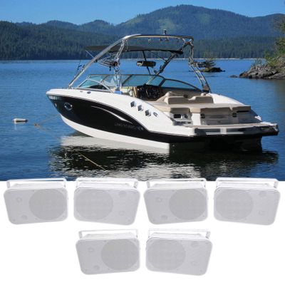 Rockville HP65S-8 6.5" 500-Watt Marine Outdoor/Indoor Box Speakers with Swivel Bracket, IPX44 Weather Resistant, Stainless Steel Grill, Gold-Plated Spring Terminals, 40Hz-20kHz, for Boats, 6-Piece