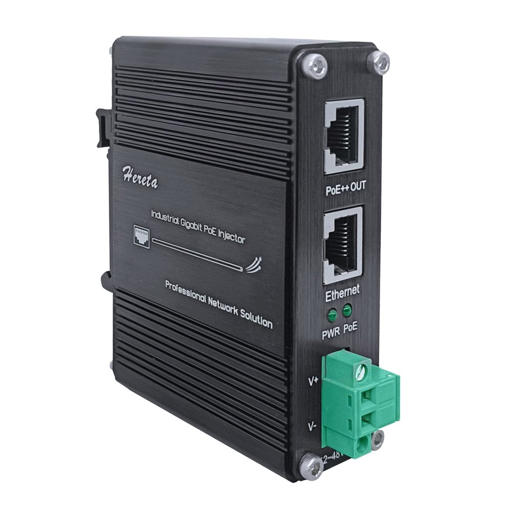 Hardened Industrial Gigabit PoE++ Injector 12-48VDC Input with DIN-Rail and Wall Mount Connecting The IEEE 802.3 bt PoE Device (95W)