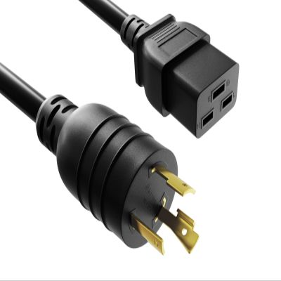 Cable Leader 15ft NEMA L6-20P to C19 Heavy-Duty Locking Power Cord 12 AWG 20A/250V SJT High Voltage Extension Cord, Twist-Locking Cord, Black