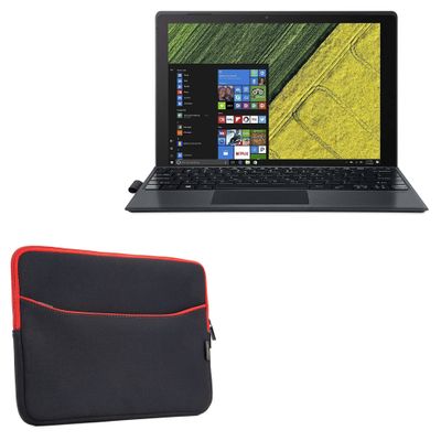 BoxWave Case Compatible with Acer Switch 5 (SW512-52) - SoftSuit with Pocket, Soft Pouch Neoprene Cover Sleeve Zipper Pocket - Jet Black with Red Trim