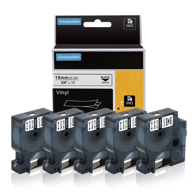 18445 Rhino Label Tape Replacement for Dymo Rhino Industrial Permanent Vinyl Labels Tape, 3/4" (19MM), Work for 4200 5000 5200 6000 Label Maker Refills, Black Print on White Tape, 19mm x 5.5m, 5-Pack