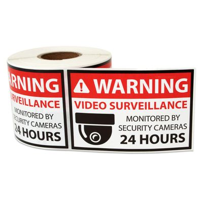 300 Video Surveillance Sticker, 2 x 3 Inch Warning Video 24 Hours Monitored by Security Camera Stickers CCTV Warning Sign - 1 Roll of 300