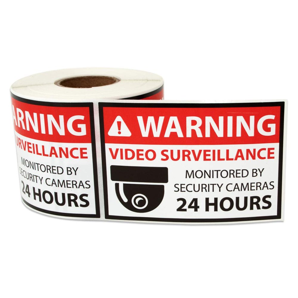 300 Video Surveillance Sticker, 2 x 3 Inch Warning Video 24 Hours Monitored by Security Camera Stickers CCTV Warning Sign - 1 Roll of 300