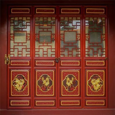 AOFOTO 8x8ft Traditional Chinese Dragon Carved Lattice Windows Backdrop Oriental China Wooden Door Panels Ancient Red Royal Palace Photography Background Happy New Year Festival Photobooth Props