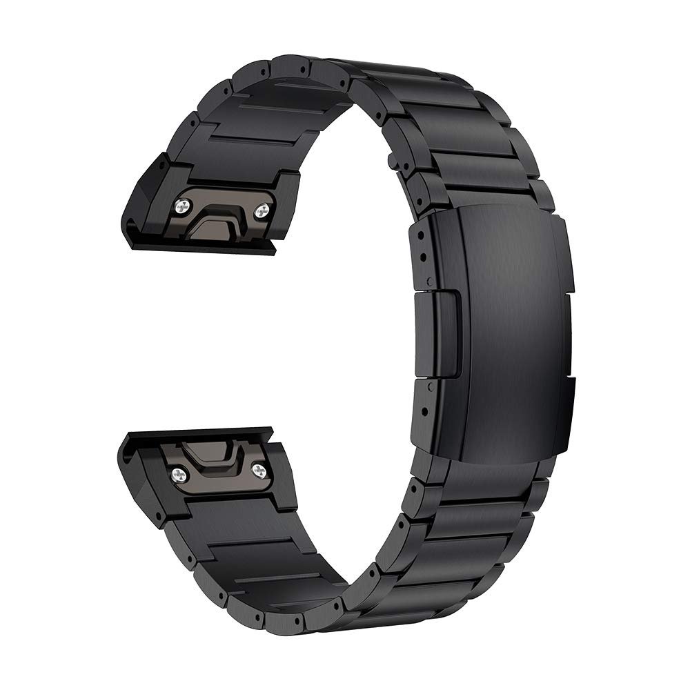 LDFAS Fenix 8/7/6 Pro/5 Plus Band, 22mm Titanium Metal Quick Release Easy Fit Watch Strap with Double Button Clasp Compatible for Garmin Fenix E 7 5 6 Pro/Forerunner 945/Epix Gen 2 Bands, Black