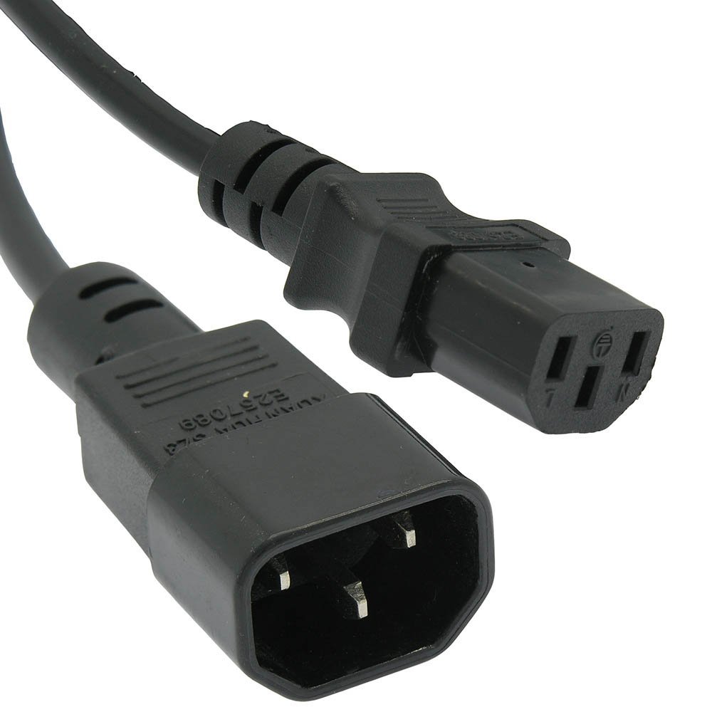 3Ft Power Extension Cord C13 to C14 Black/SVT 18/3-2 Pack