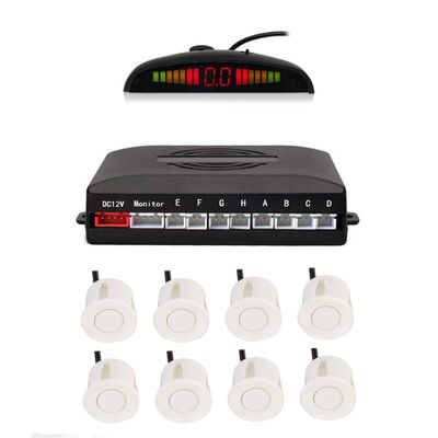 Car Reverse Parking sensors System with 8 Parking Sensors Distance Detection + LED Distance Display + Sound Warning (White Color)
