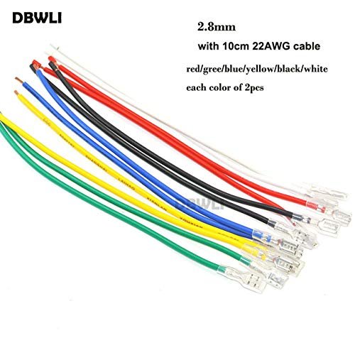 Davitu 12Pcs 6.3mm 4.8mm 2.8mm Female Spade Crimp Terminals with red green blue yellow white black Wire cable - (Color: 2.8mm 12pcs)